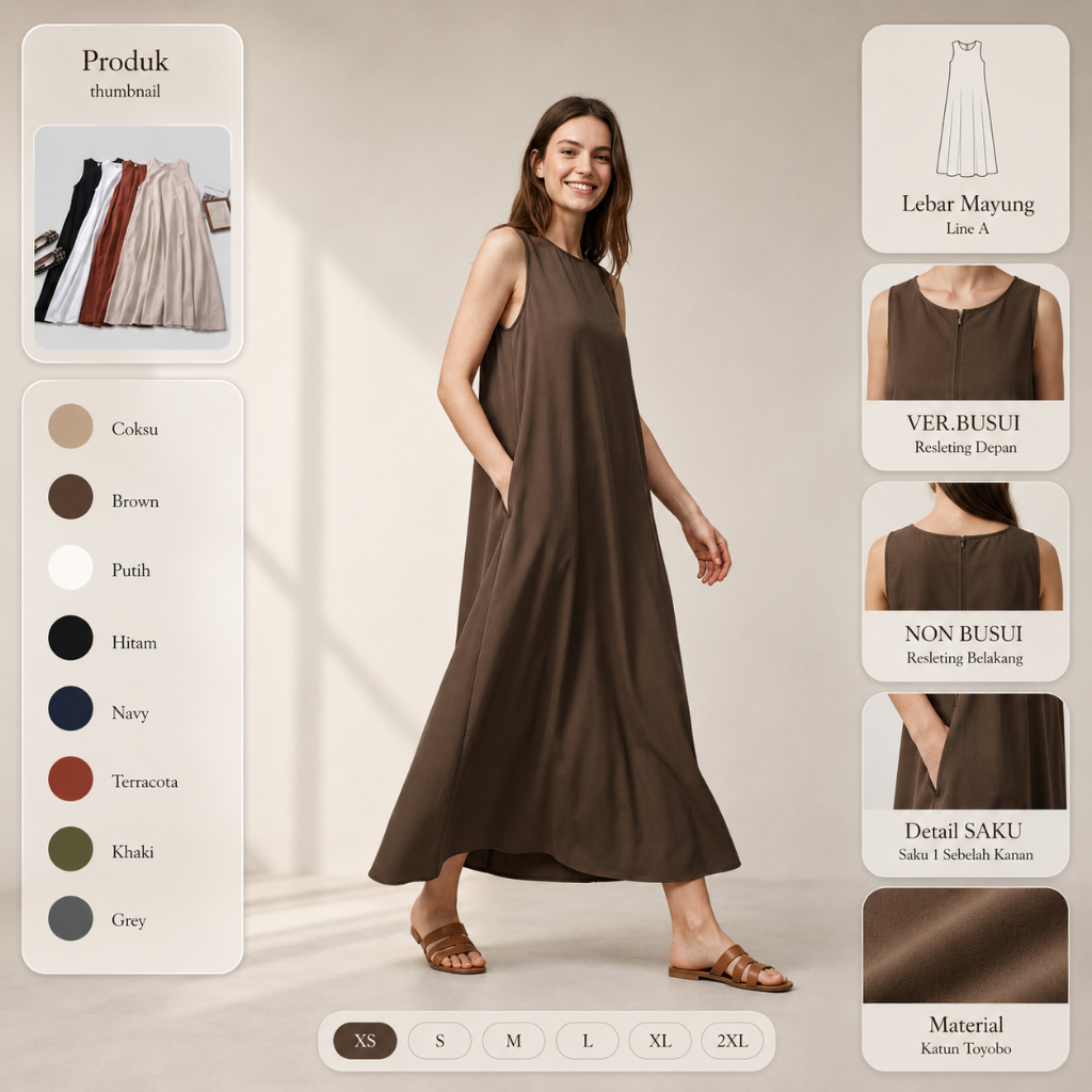 Inner Dress Tanpa Lengan Katun Toyobo - Gamis Dalaman Abaya untuk Ibu Hamil dan Menyusui S-XXL