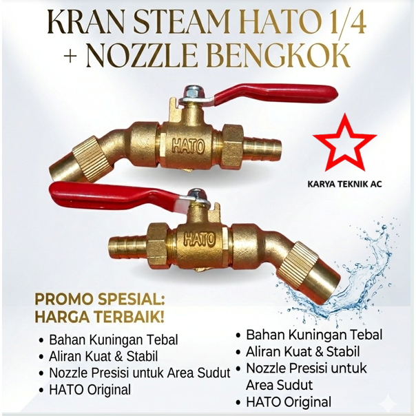 KRAN STEAM AC HATO 1/4 + NOZZLE BENGKOK