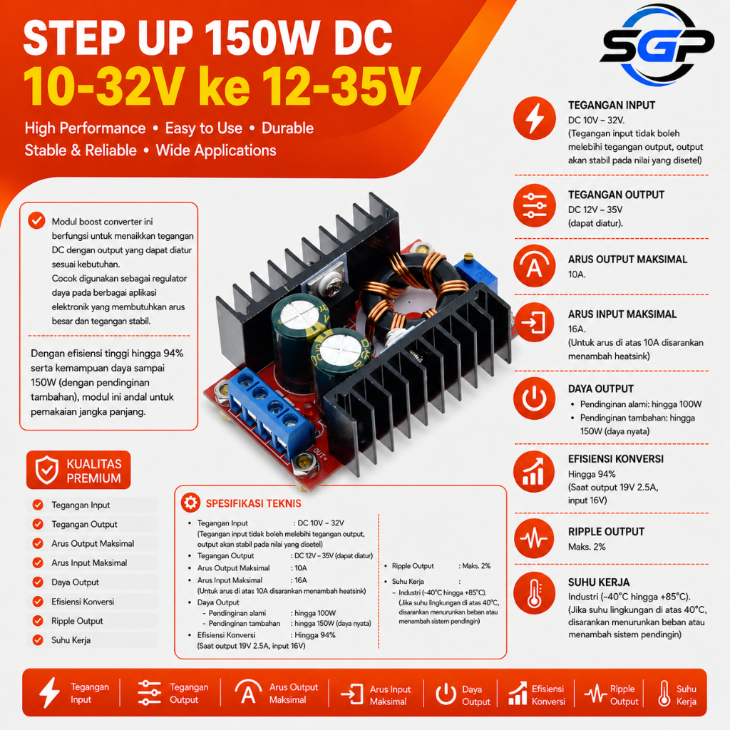 Step Up 10A 150w DC to DC Boost Converter Adjustable Regulator Power Supply Module Step Up 150W Step