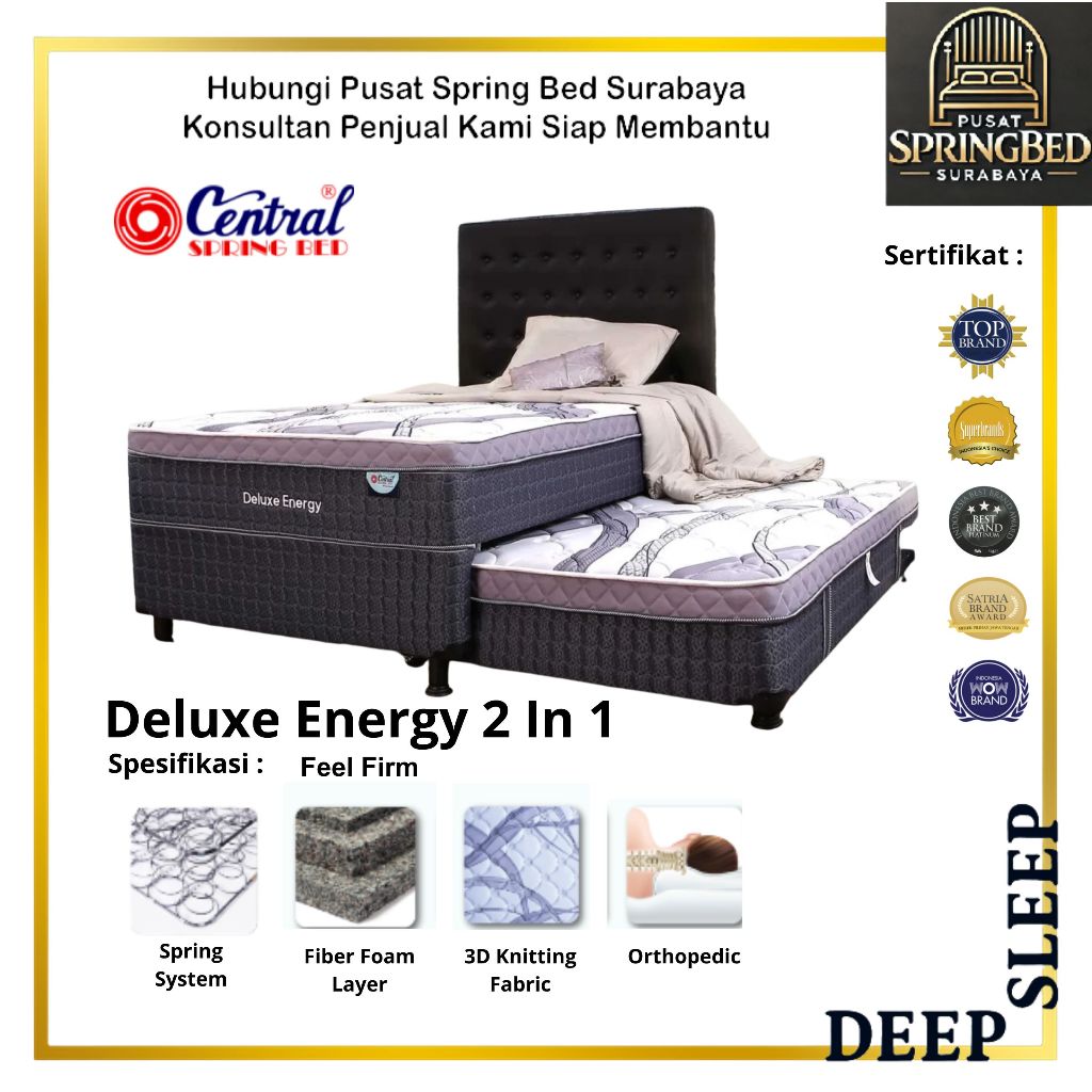 PUSAT SPRINGBED SURABAYA - Central - Kasur Susun Boxi DELUXE ENERGY 2 in 1 Uk. 90, 100, 120 Full Set
