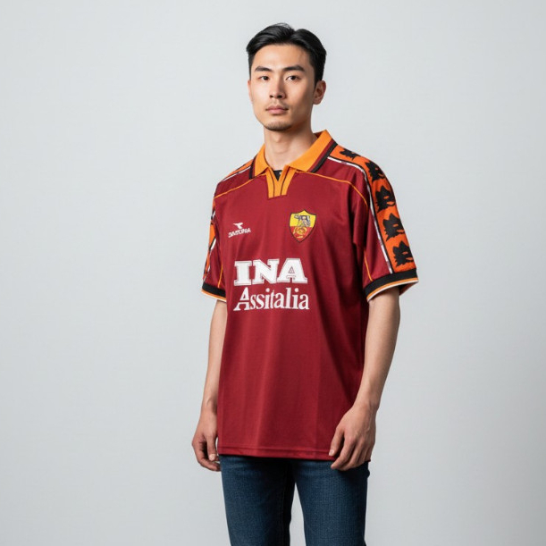 Jersey As Roma 1998 / Jersey Vintage / Kaos AS Roma Home dan Away / Free Nameset Dewasa laki laki da