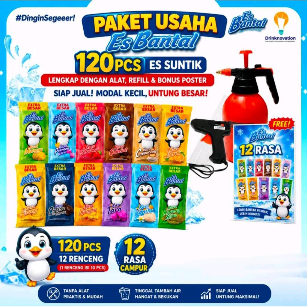 Paket Usaha Lengkap - Es Bantal Es Suntik + Alat Pompa Modifikasi Siap Jual + Lem Tembak & Refill + 