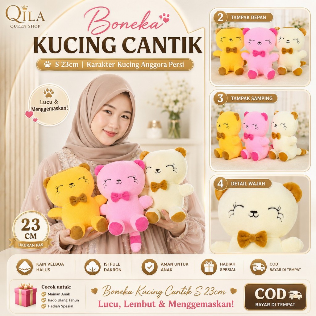 Boneka Kucing Cantik S VELBOA 23cm Karakter Kucing Anggora Persi Lucu Kain Velboa Halus Mainan Anak 