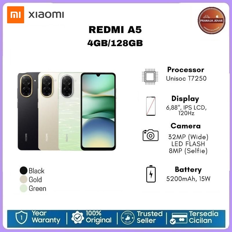 Redmi A5 4/128GB chipset Unisoc T7250, layar IPS 6,88 inci dengan refresh rate 120Hz, kamera utama 3