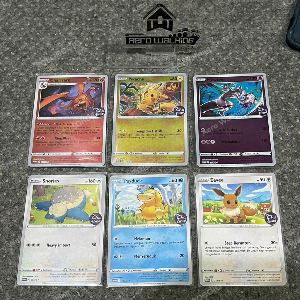 TCG POKEMON x CHATIME SET - Charizard Pikachu Mewtwo Eevee Snorlax Psyduck | Kartu Pokemon Card TCG 