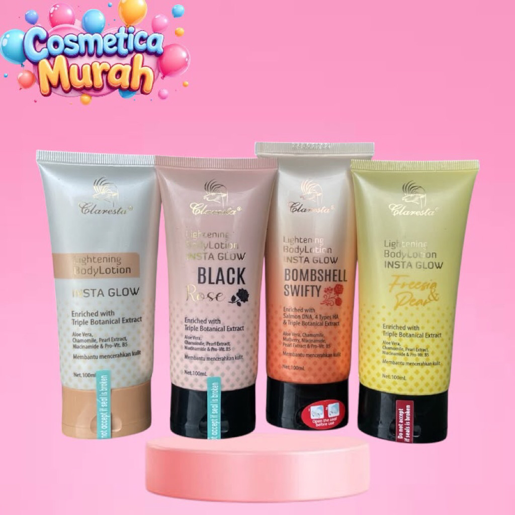 aa} CLARESTA lightening body lotion insta glow 100 ml premium pencerah kulit glowing tone up ski