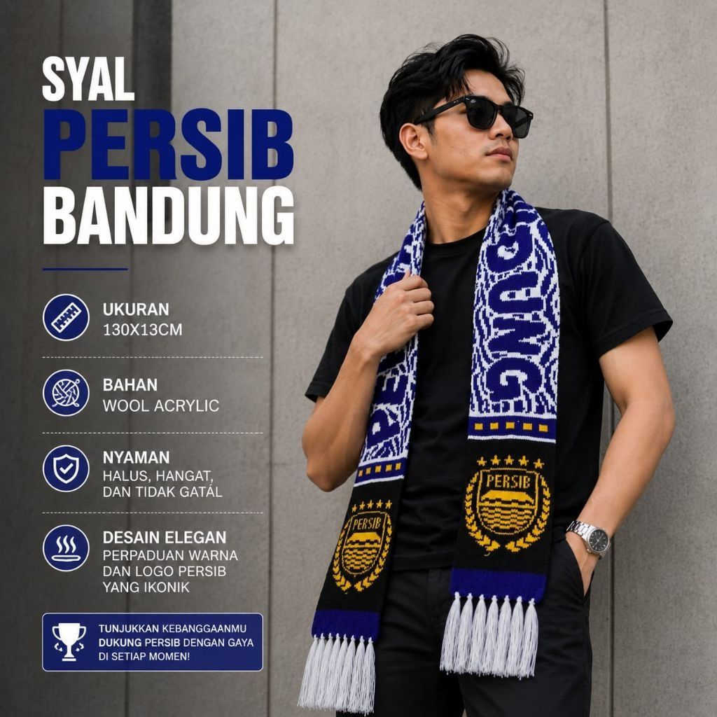 SYAL BOLA PERSIB RAJUT PREMIUM & SYAL BOLA TIMNAS DAN SYAL PALESTINE DAN BATIK