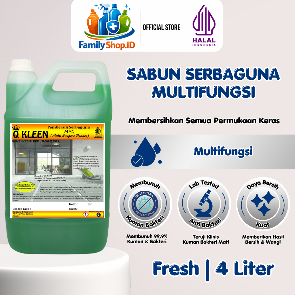 Q KLEEN Sabun Serbaguna Multi Purpose Cleaner 4L Membersihkan Serta Membunuh Kuman Bakteri