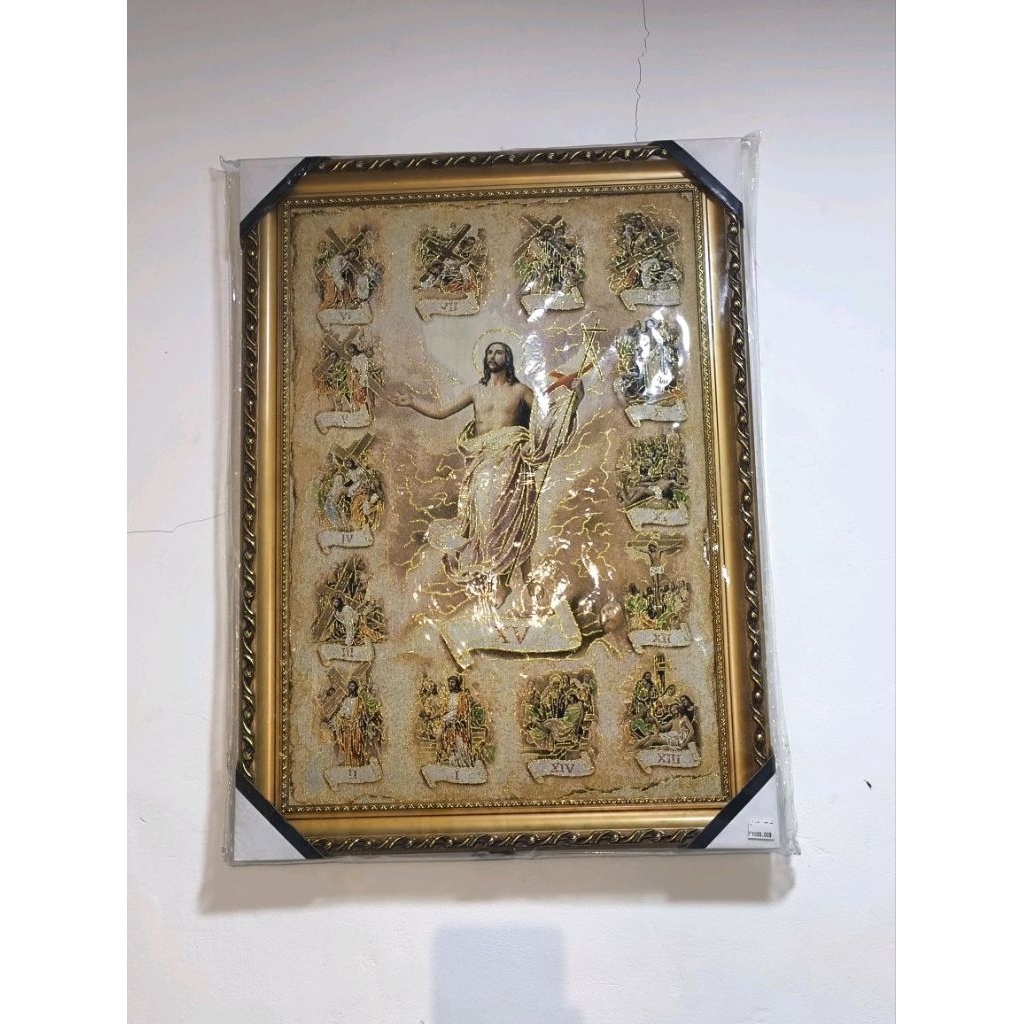 Hiasan Dinding Tenun Yesus Kristus Jalan Salib 14 Perhentian 50x70 cm