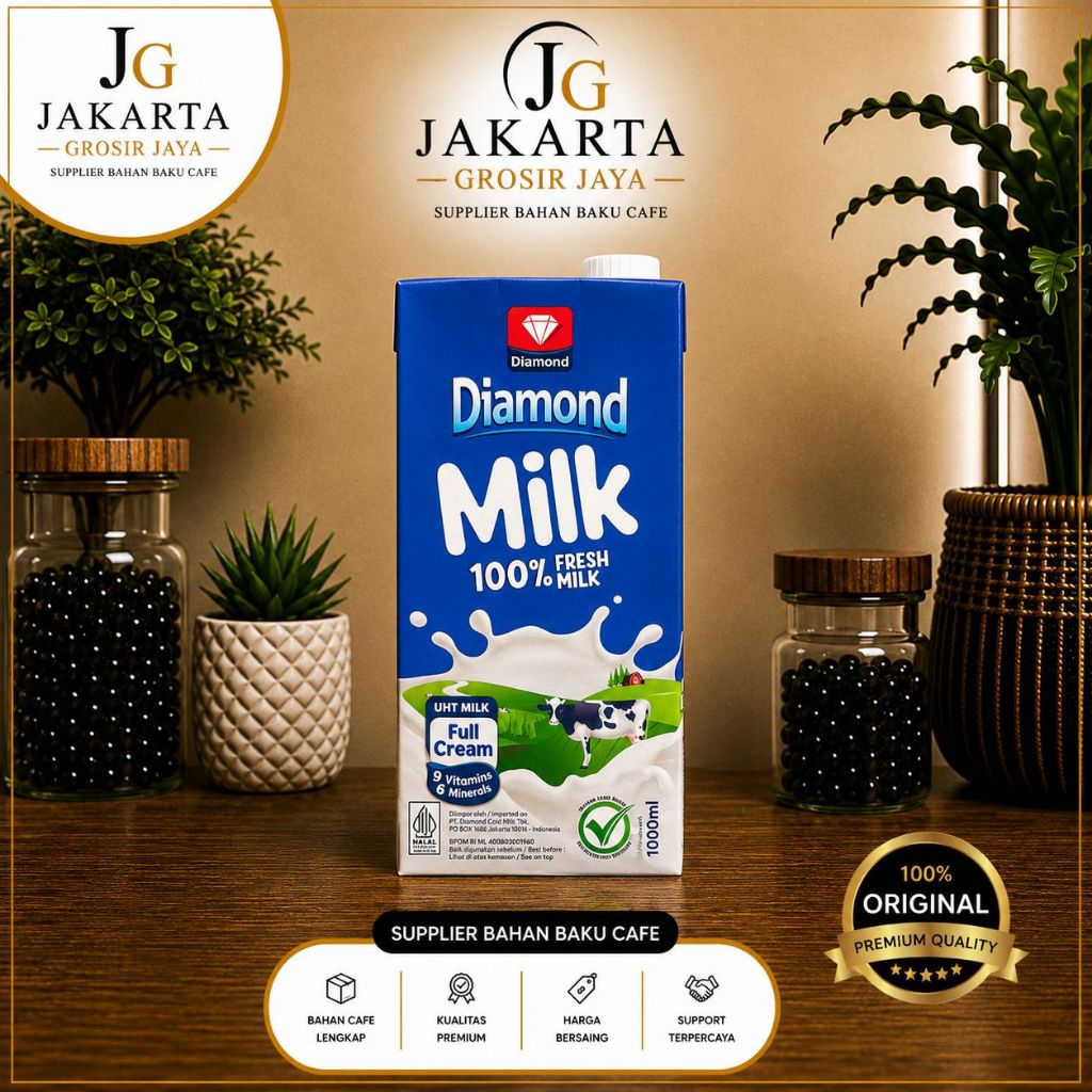 Susu UHT Diamond 1 Karton isi 12 pcs @ 1 Liter - Full Cream - Plain / 1 Dus isi 12pcs x 1000 ml