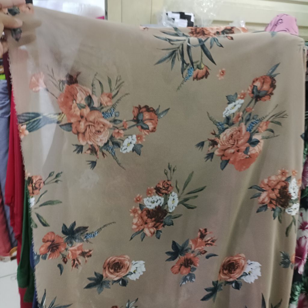 kain siffon ceruty babydoll motif bunga - kain sifon premium meteran - kain motif terbaru mewah - ka