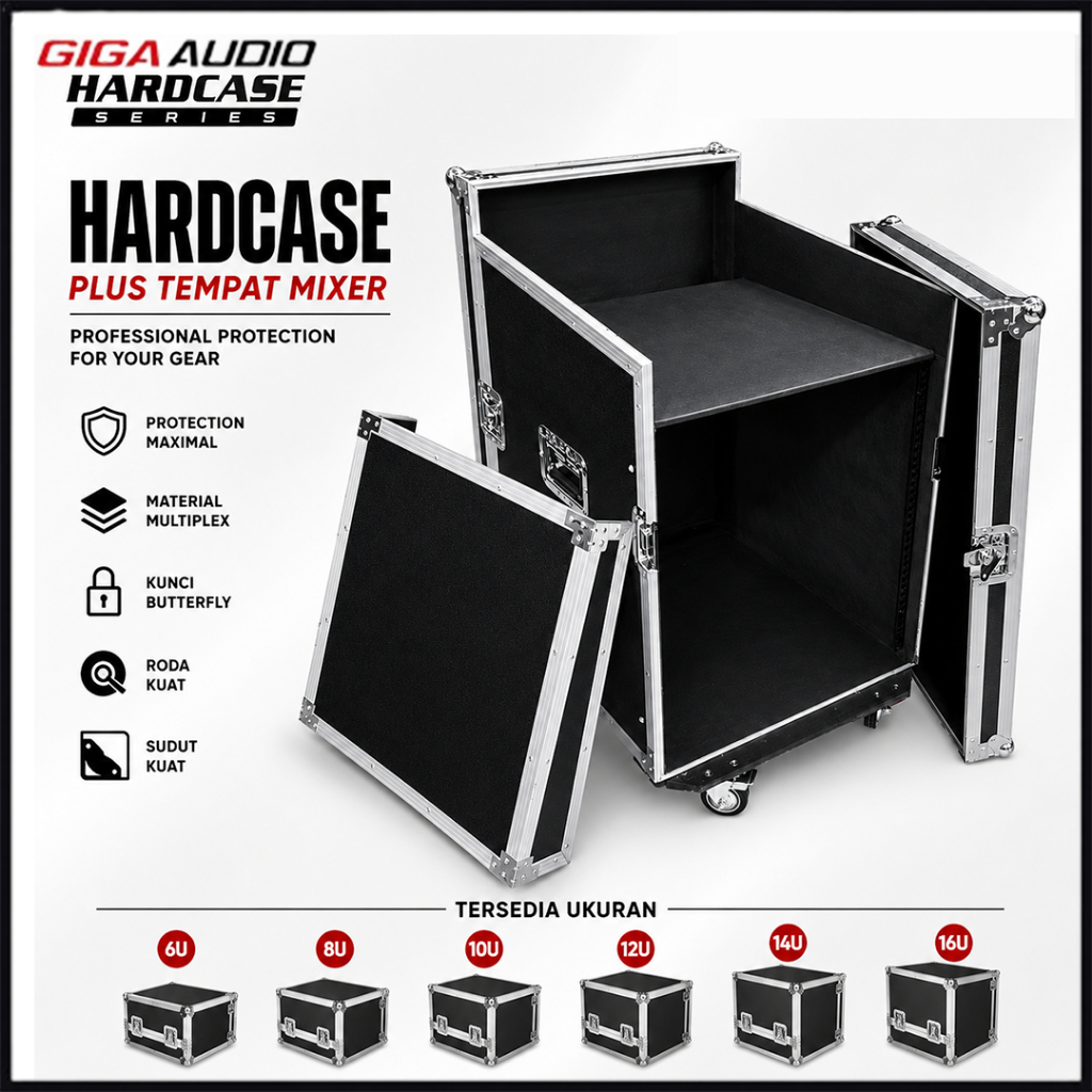 Box Hardcase Plus Mixer 6U 8U 10U 12U 14U 16U Lis Silver Rak Kotak Aksesoris Audio Sound  System |GA