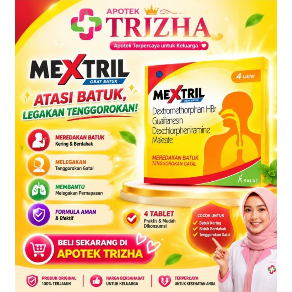 MEXTRIL 1 STRIP 4 TABLET  ATASI BATUK REDAKAN GATAL TENGOROKAN