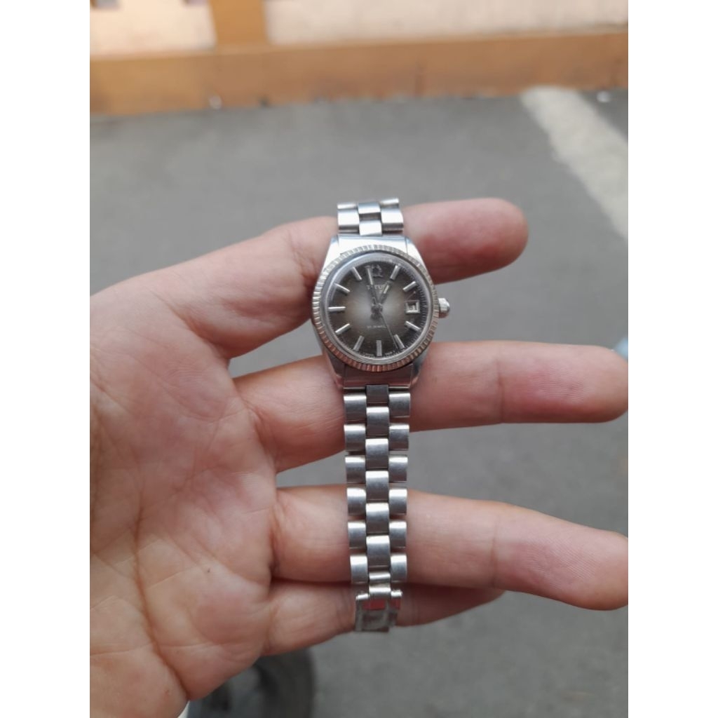 TITUS Automatic Vintage Ladies Watch Grey Sunburst Dial Stainless Steel