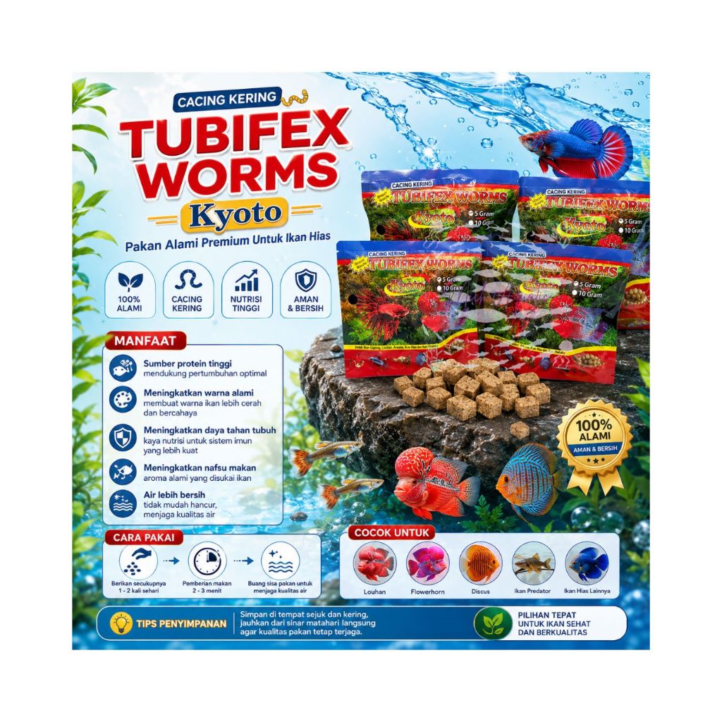 Cacing Sutra Kering Tubifex Worms Kyoto 5Gr Cacing Kering
