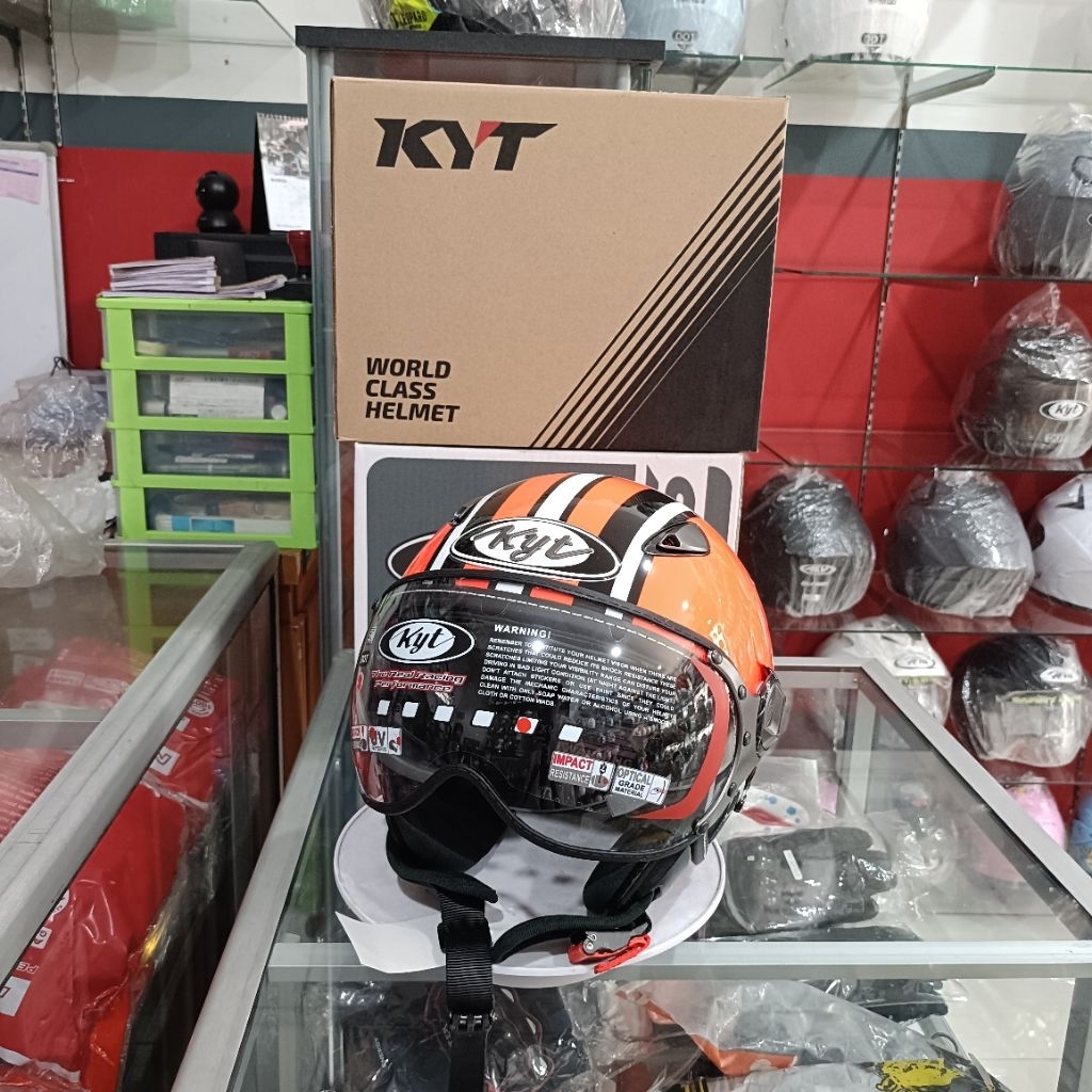 HELM KYT ELSICO SUPER FLUO RED / BLACK HALF FACE