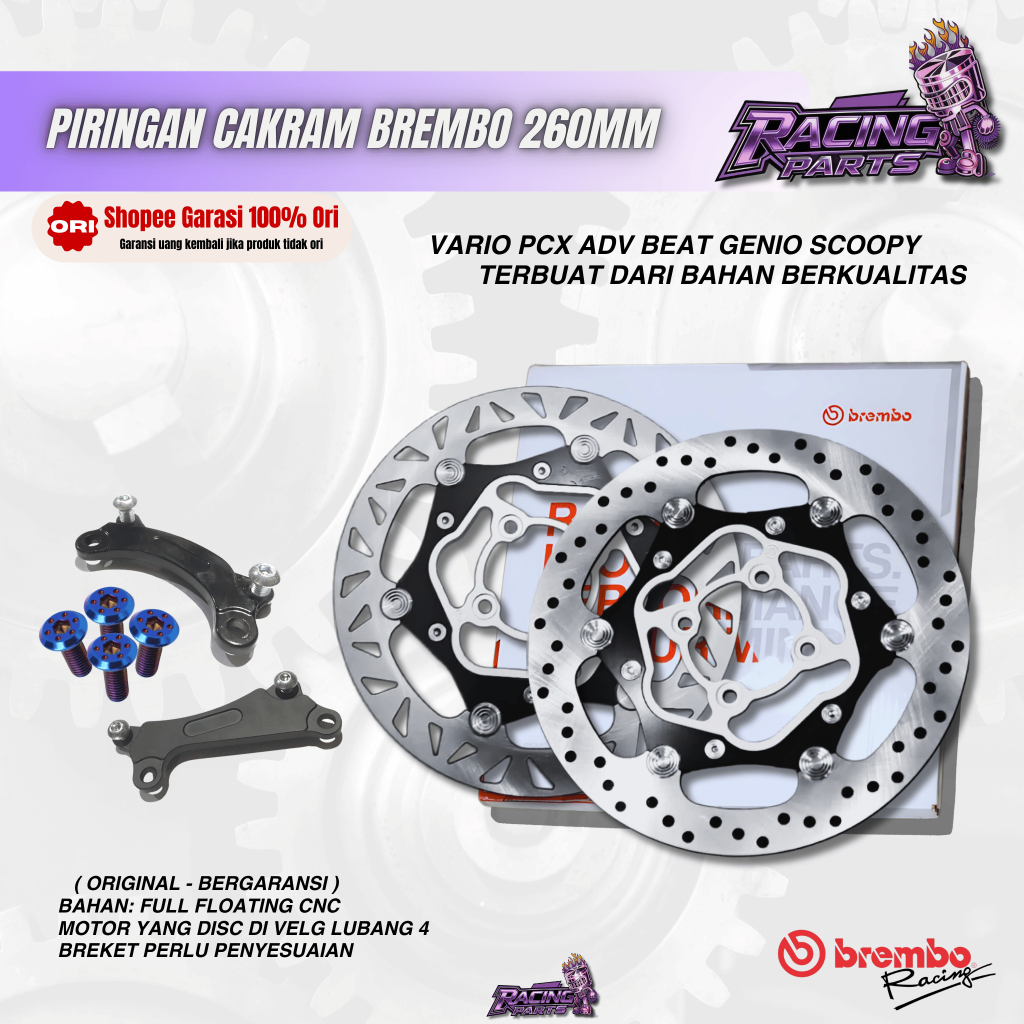 Disc Piringan Cakram Brembo 260mm Vietnam Vario Beat Scoopy Mio - Piringan Cakram Brembo 260mm Hitam