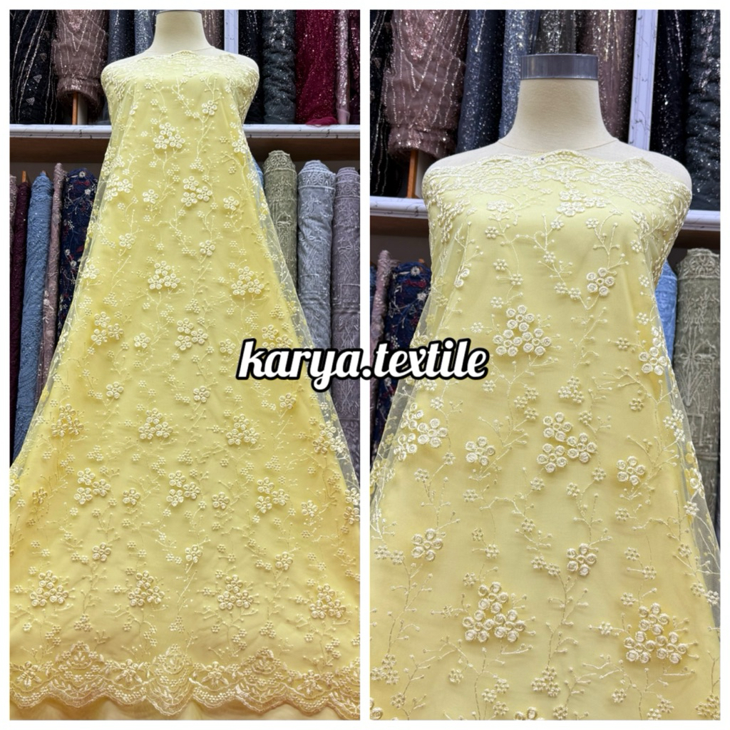 Kain Tile Bordir Pinggir Bahan Kebaya Brukat Halus Meteran