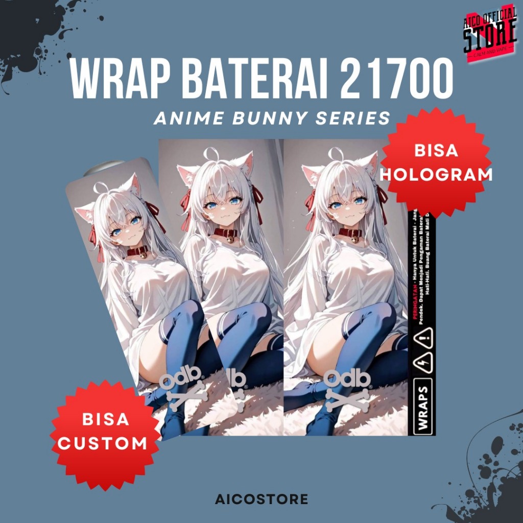 WRAP SERIES Stiker Wrap Baterai 21700 Motif Anime Bunny Series Premium Vinyl Anti Air | Skin Pelindu