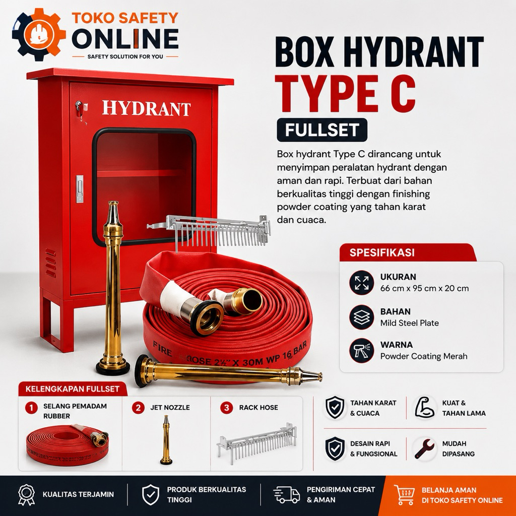 Box Hydrant Type C Dengan Kaca Fullset Fire Hose Rubber