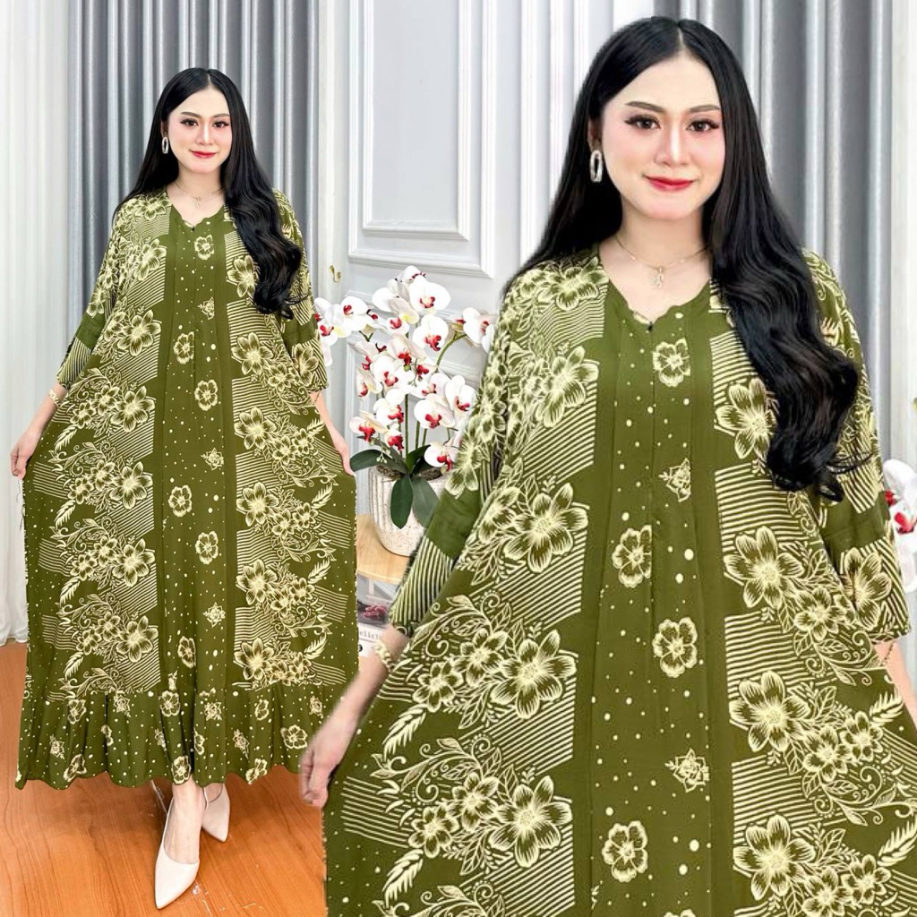 Eva Dress Daster Jumbo LD 130 Lengan 3/4 Kain Rayon