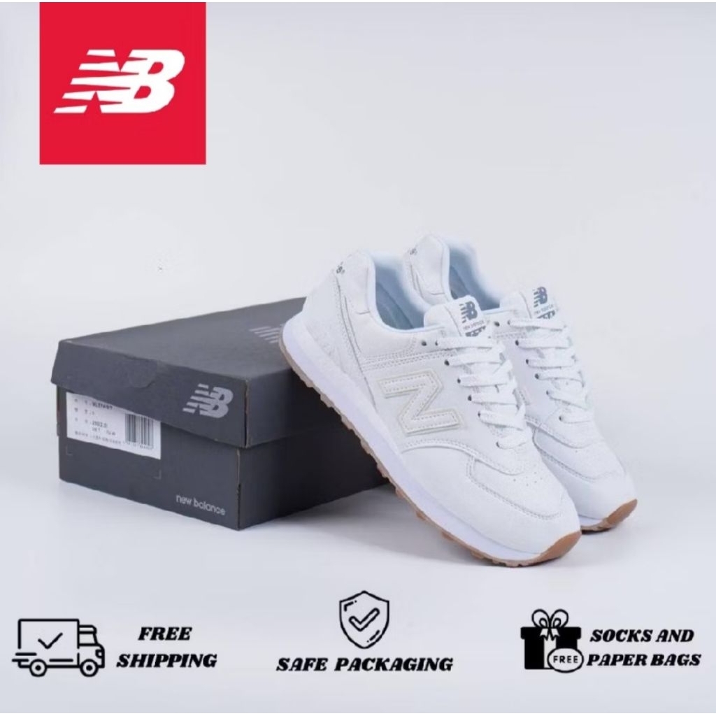 Sepatu New Balance 574 Leather White Gum Original Pria Wanita NB 574 Premium Sneakers Import