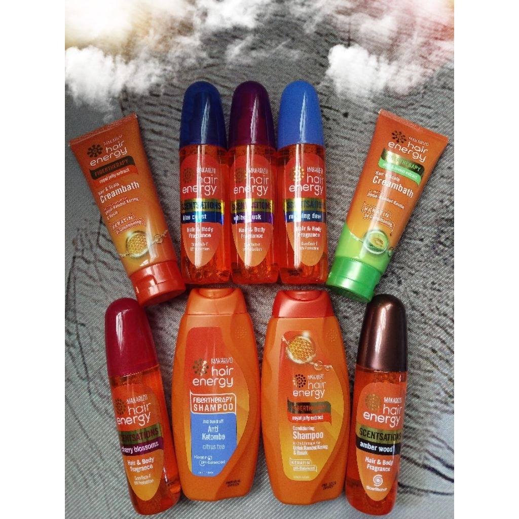 makarizo parfum rambut 100ml, crembath 100ml, shampoo 170ml, perawatan rambut