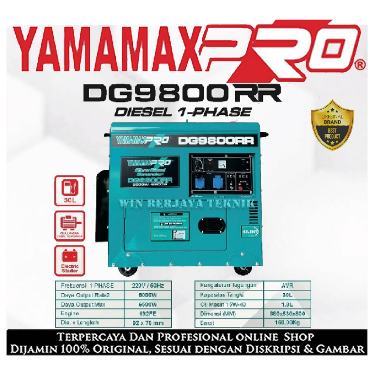 YAMAMAX PRO DG9800RR Mesin Genset Solar Silent 6500Watt Generator Listrik 6500 Watt DG 9800 RR DG980