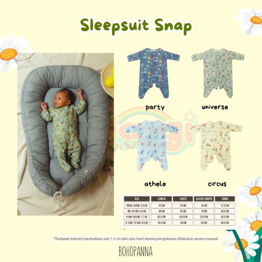 BOHOPANNA | BOHOPANNA SHORT SLEEPSUIT SNAP PRINT | SLEEPSUIT BAYI | BOHOPANNA MURAH