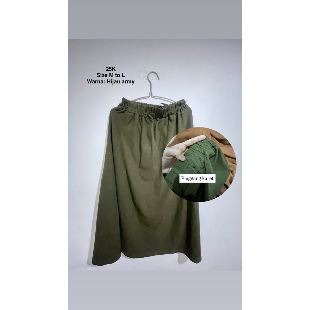Rok midi hijau army (bukan span)