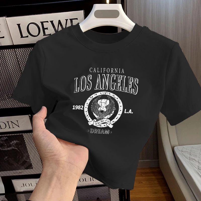Crop Top Lengan Pendek Kaos Wanita Crop Top LOS ANGELES 1982 L.A. Baju Atasan Wanita Terbaru