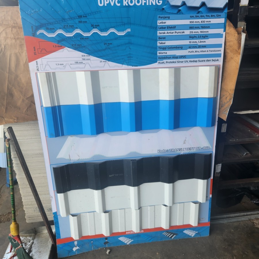 Oryx 760 Single Layer Atap uPVC 1 Lapis Lebar 76cm - Harga per Lembar