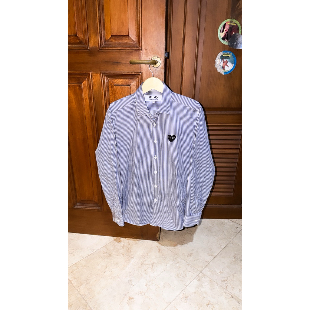 Kemeja Play CDG Stripe Blue Salur Garis Biru Panjang size M