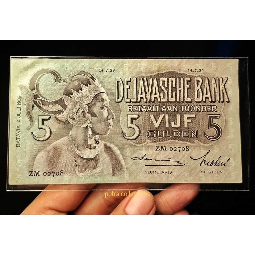 uang 5 gulden wayang tahun 1939 asli