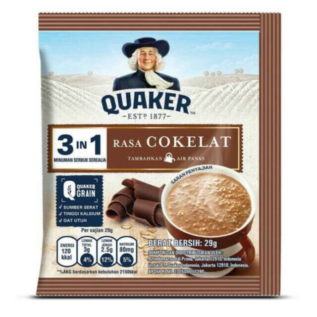 Quaker Oatmeal 3in1 Rasa Cokelat Sachet 29gr