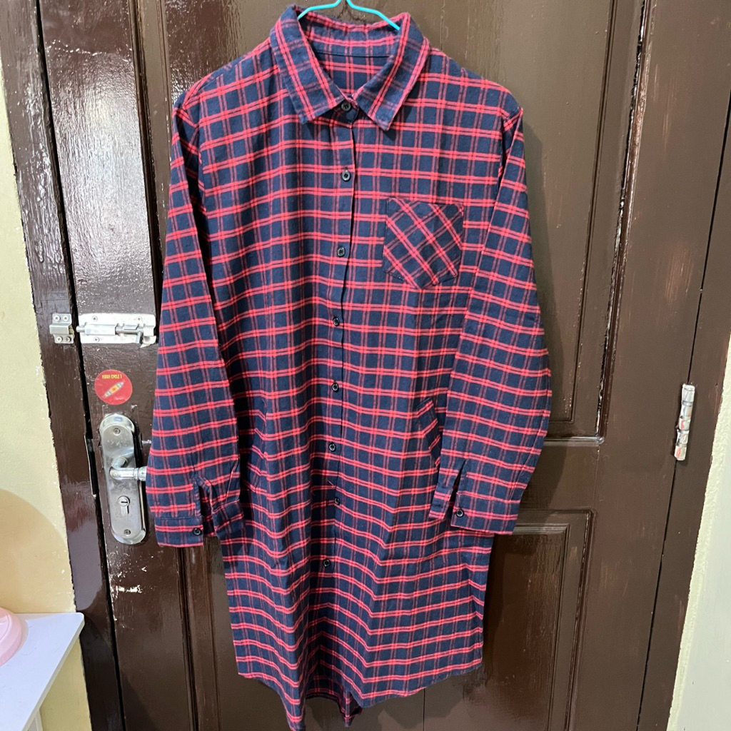 [PRELOVED] Kemeja wanita panjang tunik kotak-kotak