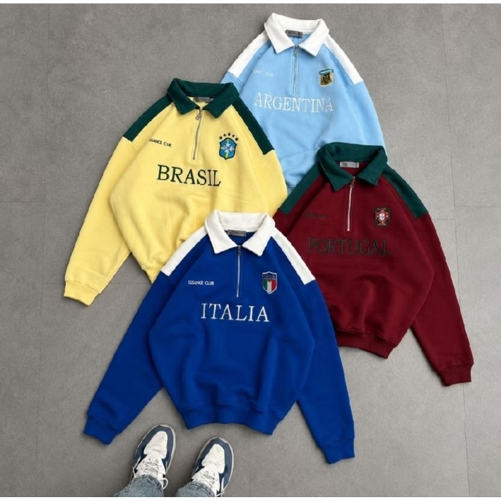 sweater half zip kombinasi big size s-5XL ARGENTINA FRANCE ITALIA BRASIL PORTUGAL