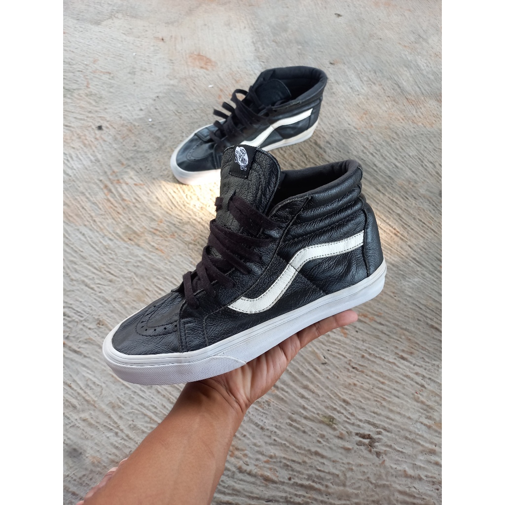 vans sk8hi leather black white size 41 100% original