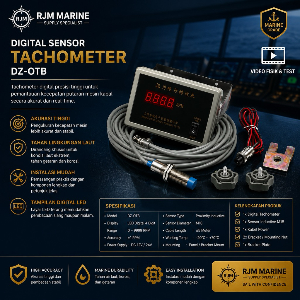 Tachometer Digital Mesin Kapal DZ-OTB TACHOMETER Alat Ukur RPM mesin