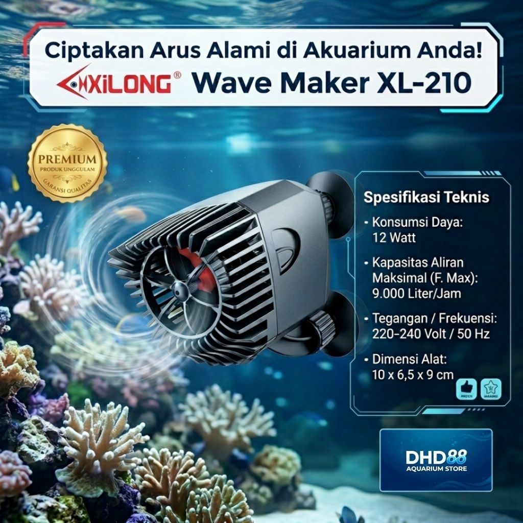 XiLong Wave Maker XL-210 - Pompa Arus Alami untuk Aquarium dengan Kapasitas 9.000 Liter/Jam dan Kons