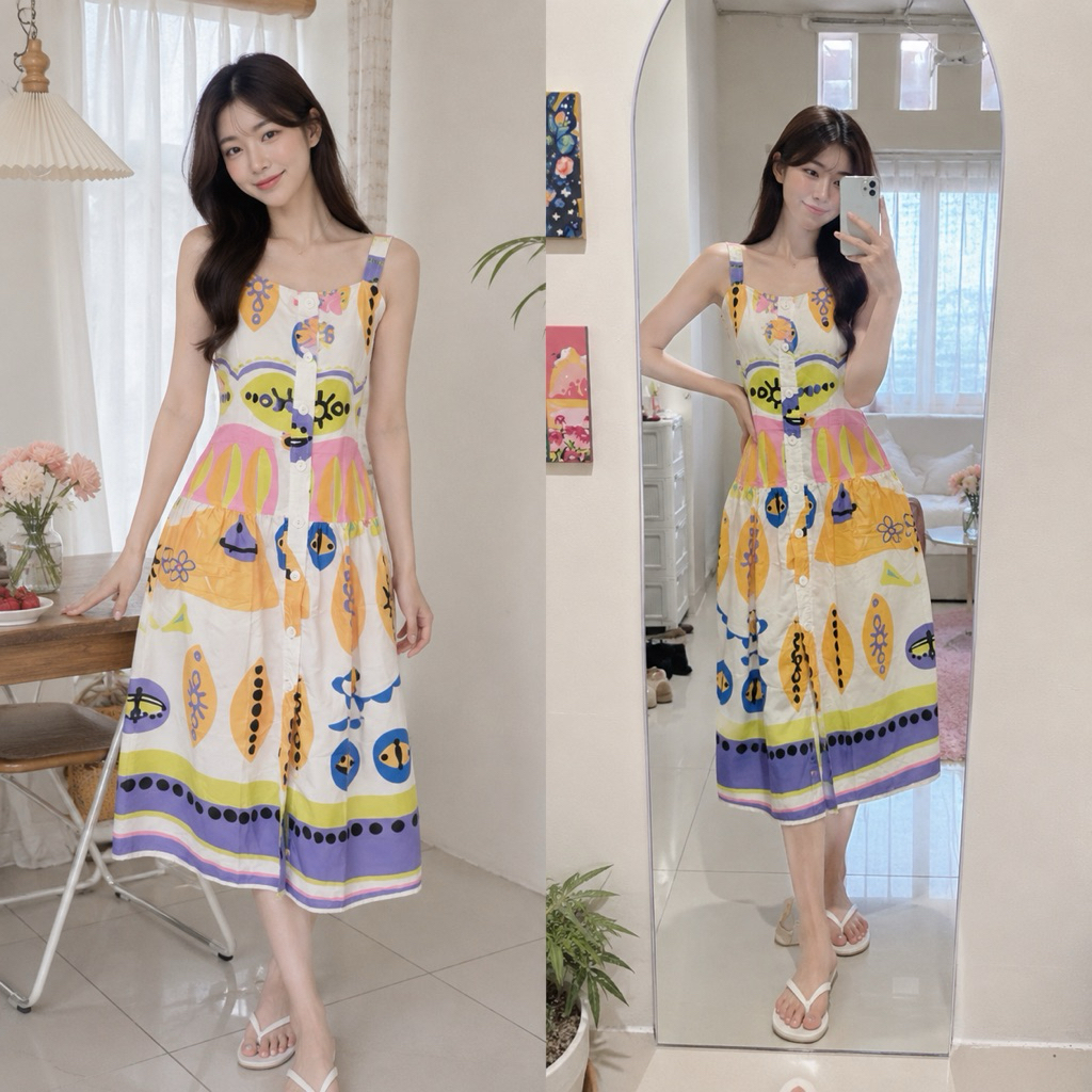DRESS OL PANTAI COLORFULL ETNIK BOHEMIAN MIRIP ZR KOREANSTYLE BKK VINTAGE