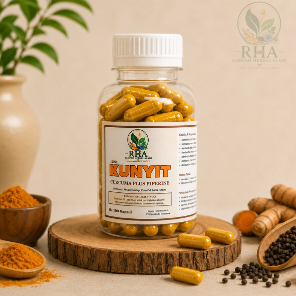 Kunyit bubuk 100 kapsul / Curcuma plus Piperine 100 kapsul / Kapsul Kunyit Lada Hitam