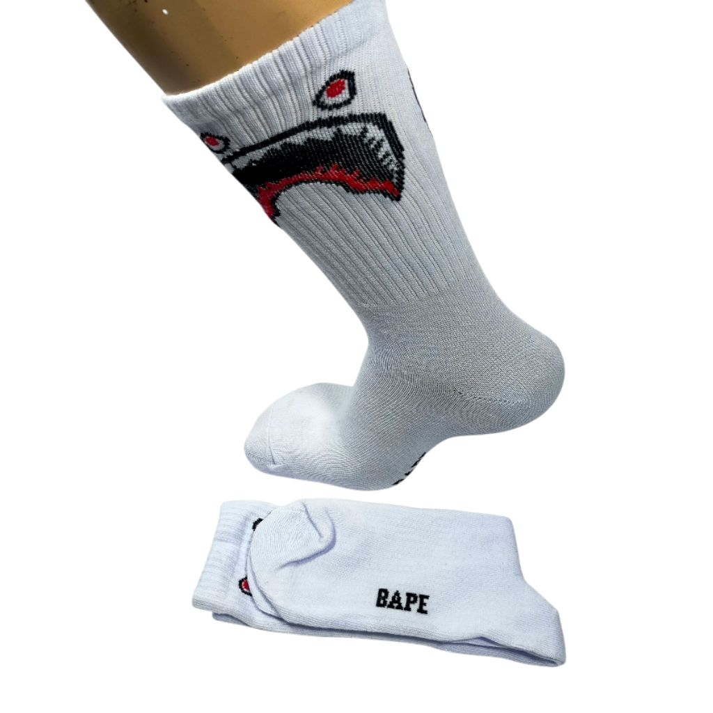 Kaos Kaki olahraga pria  3 pcs Panjang Motif Oldschool Dadluck - Bape Putih, Anti Bau & Tahan Lama