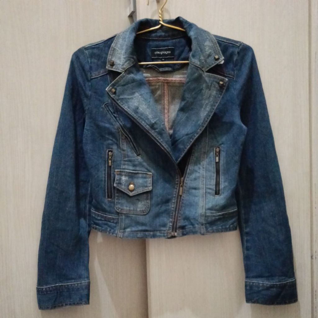 Jaket Jeans Crop Model Ramones / Denim Cewek Korea Keren