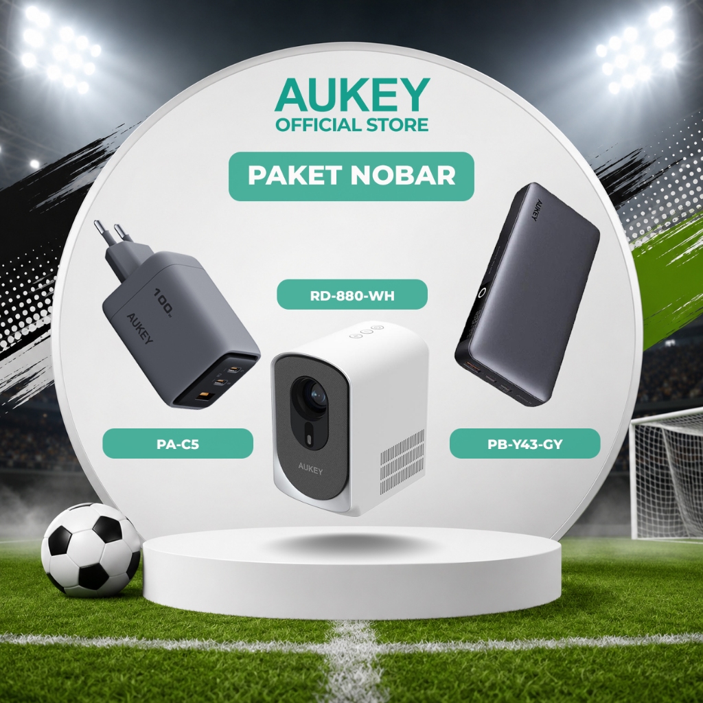 [PAKET NOBAR] AUKEY Proyektor 1080P RD-880 + Powerbank 65W 20000mAh PB-Y43 + Charger GaN 100W PA-C5