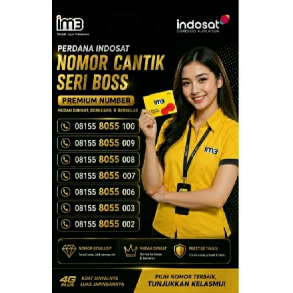 PERDANA INDOSAT IM3 NOMOR CANTIK SERI BOSS 8055 100 009 008 007 006 003 002