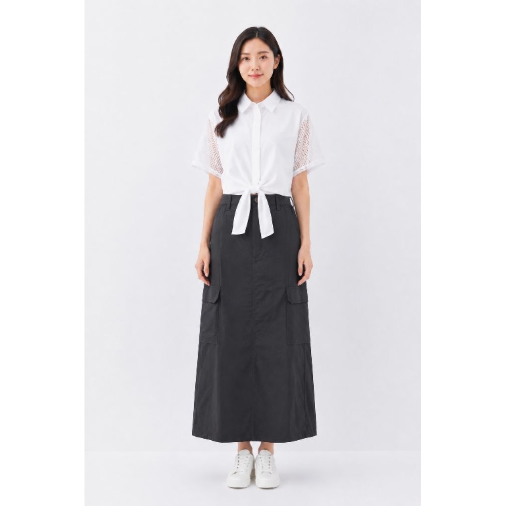 Skirt GU by UNIQLO Cargo Cotton Parachute Dark Charcoal Grey (L)