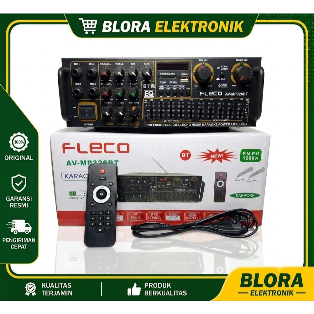 Amplifier Fleco AV-MP326BT Original/Amplifier Bluetooth/Power Amplifier AV MP 326BT 4 Lubang Aux
