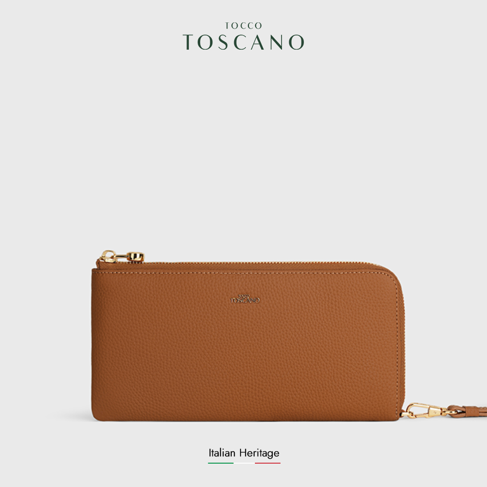 Tocco Toscano Aimee L-zip Wristlet Clutch - Dompet Wanita Kulit Sapi Asli (Camel)