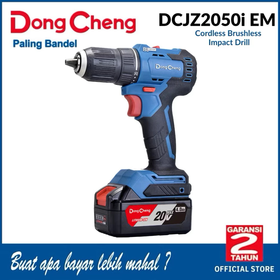 DONGCHENG DCJZ2050i EM CORDLESS BRUSHLESS DRIVER/HAMMER DRILL 13 MM, 60 N-M, 20 V, 4.0Ah x 2, charge